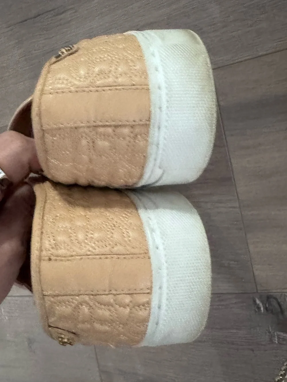 Tory Burch Quilted Slip-On Flats in Light Beige with White Soles